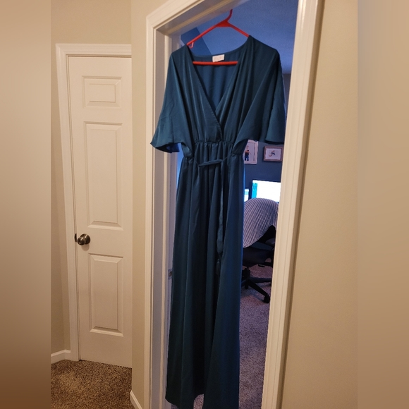 Pink Lily We Go Together Teal Belted Maxi Dress Size Medium - Picture 5 of 6